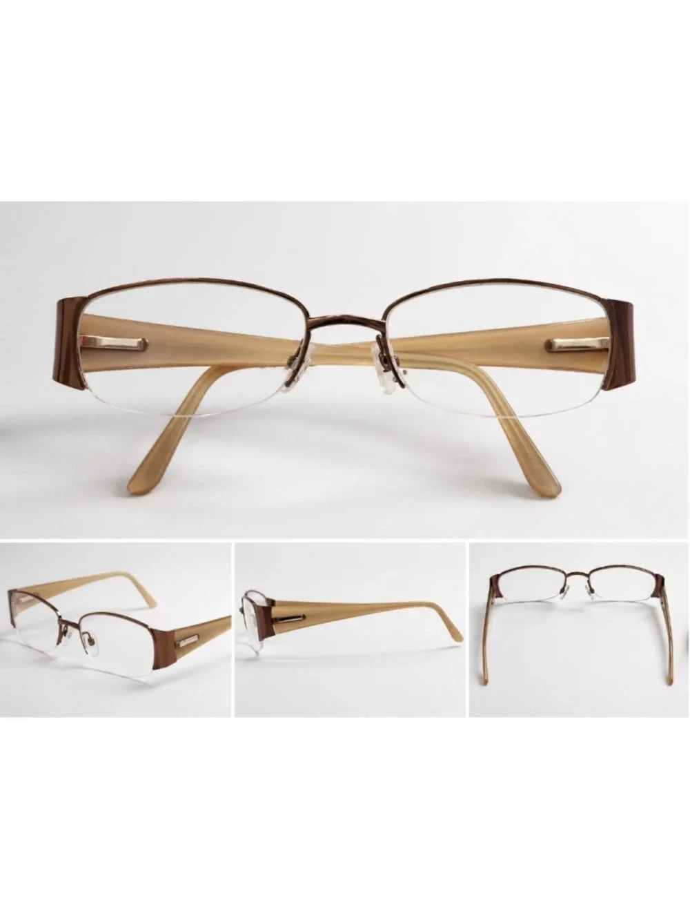 Unbranded +1.50 Reading Glasses Brown Semi Rimless Rectangle 50-18-135